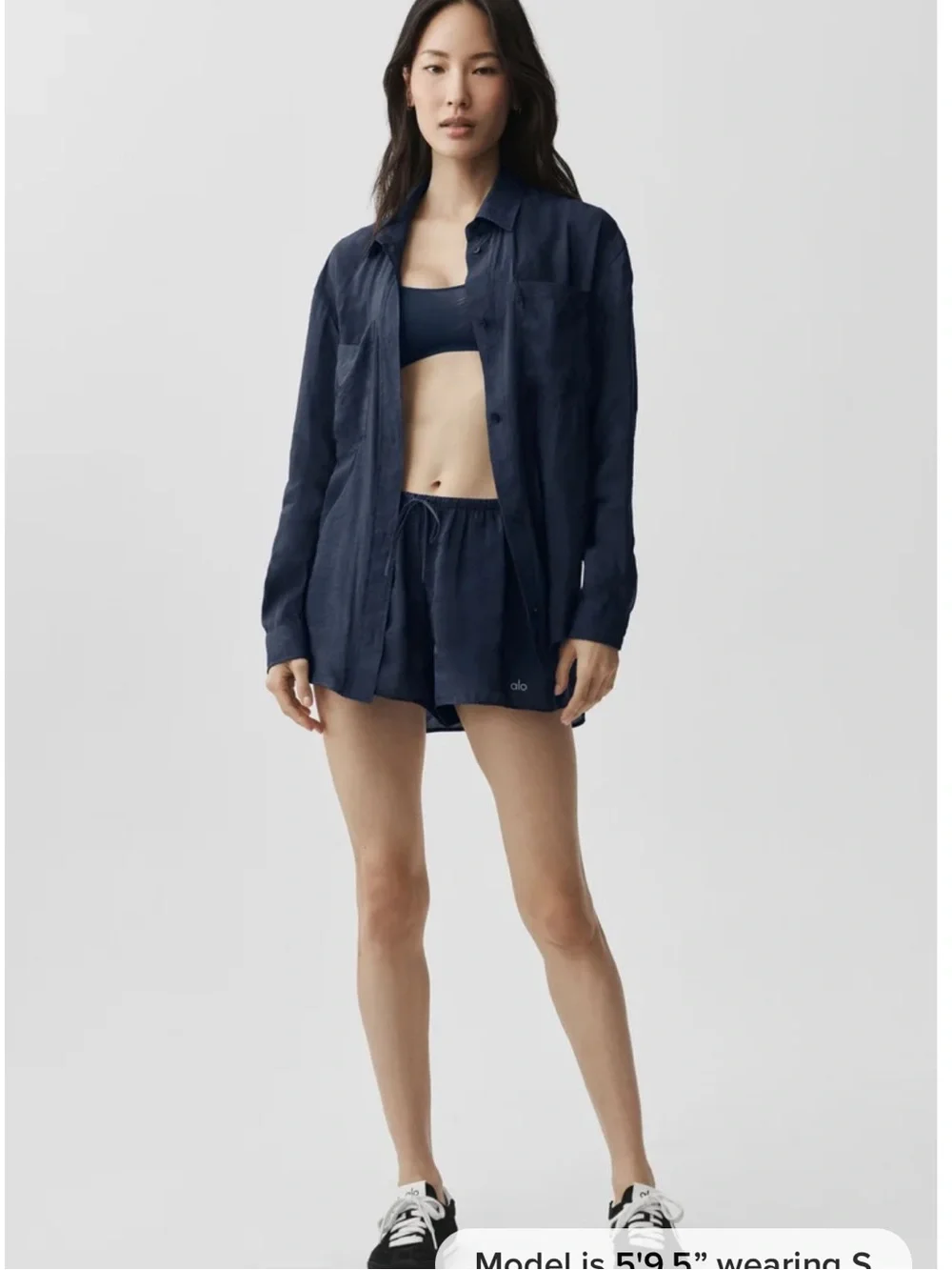 ALO Yoga Semi-Sheer Golden Hour Button Down Long Sleeve Small Navy NWT Top Shirt